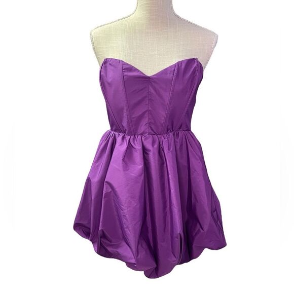 NWT Zara Voluminous Mini Dress Bubble Skirt Purple Women's L Royalcore Prom HOCO - Picture 2 of 10